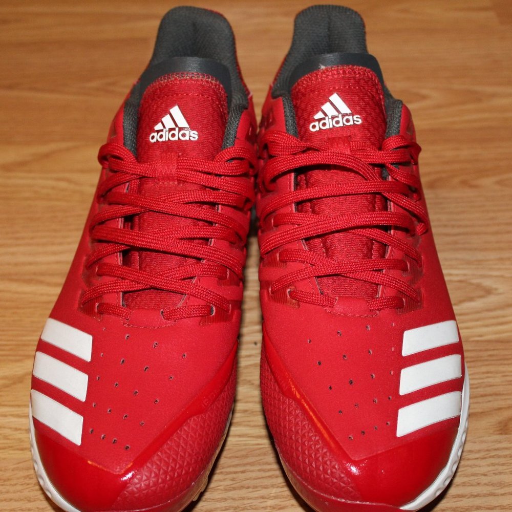 Adidas Icon Bounce Baseball Metal Cleats- Color:Red-White Stripes